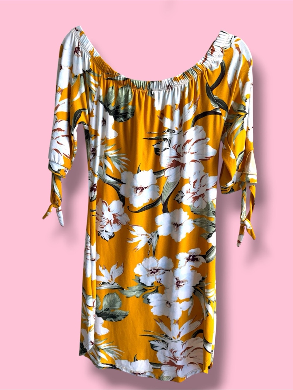 Derek Heart Mustard Yellow and Olive Floral Top #22 - Picture 2 of 5